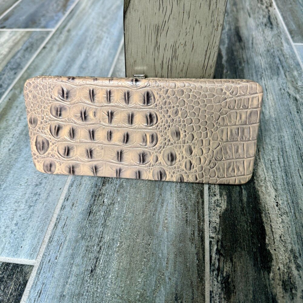 Vintage Crocodile Faux Leather Clutch Beige and Black Perfect Holiday Parties